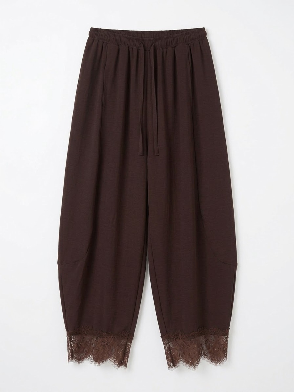 Brown Lace‑Trim Cropped Pants – Size Small